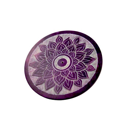 Quemador plato incienso en piedra FLOR DE LOTO LILA MOD. 2 4" 10CM DIÁMETRO - REF 240