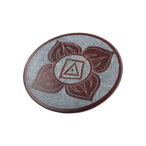 Quemador plato incienso en piedra CHAKRA MULADAHARA ROJO 4" 10CM DIÁMETRO - REF 240