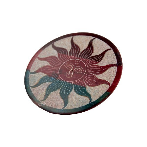 Quemador plato incienso en piedra SOL ROJO/VERDE 4" 10CM DIÁMETRO - REF 240