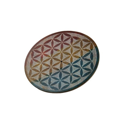 Quemador plato incienso en piedra FLOR DE LA VIDA 4" 10CM DIÁMETRO - REF 240