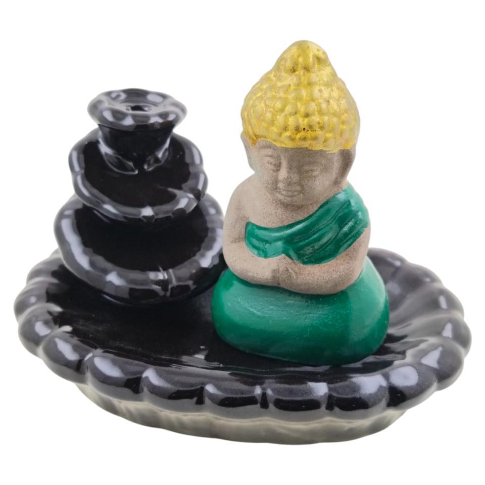 Quemador incienso ceramica de Reflujo Buda Verde
