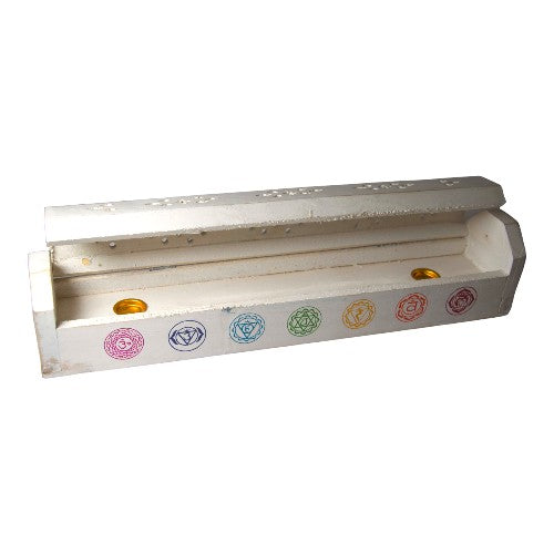 Quemador incienso cofre madera BLANCO 7 chakras en colores - REF 390