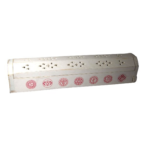 Quemador incienso cofre madera BLANCO 7 chakras en rojo - REF 390