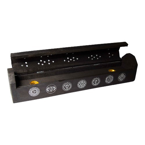 Quemador incienso cofre madera 7 chakras NEGRO - REF 390