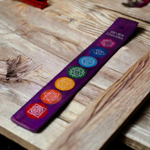 Quemador incienso tablilla madera 7 chakras - REF 065 MOD. 05 LILA