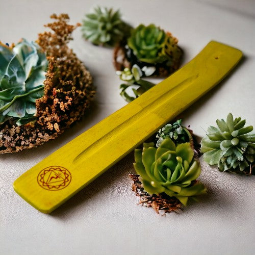Quemador incienso tablilla madera chakras - REF 045 MOD. 13 AMARILLO