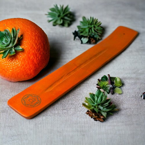 Quemador incienso tablilla madera chakras - REF 045 MOD. 20 NARANJA