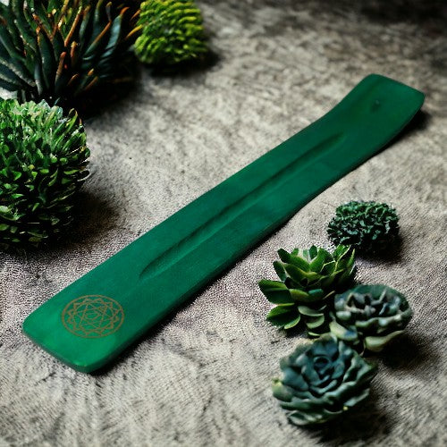 Quemador incienso tablilla madera chakras - REF 045 MOD. 17 VERDE