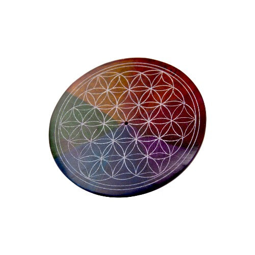 Quemador plato incienso en piedra FLOR DE LA VIDA 4" 10CM DIÁMETRO - REF 240