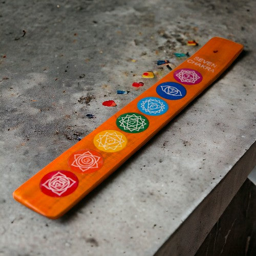 Quemador tabla madera 7 chakras 065-04 NARANJA
