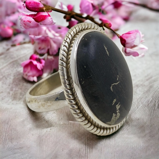 Anillo Plata de Ley 925 LABRADO MINERAL SHUNGIT REF.1190
