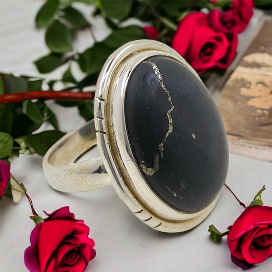 Anillo Plata de Ley 925 LISO MINERAL SHUNGIT REF.1190
