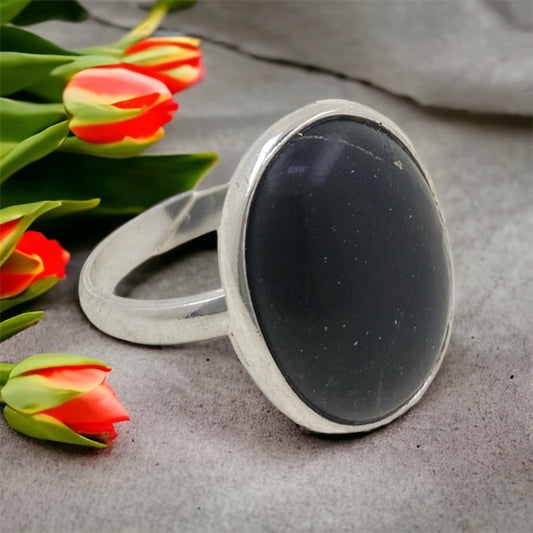 Anillo Plata de Ley 925 AJUSTABLE MINERAL SHUNGIT REF.890