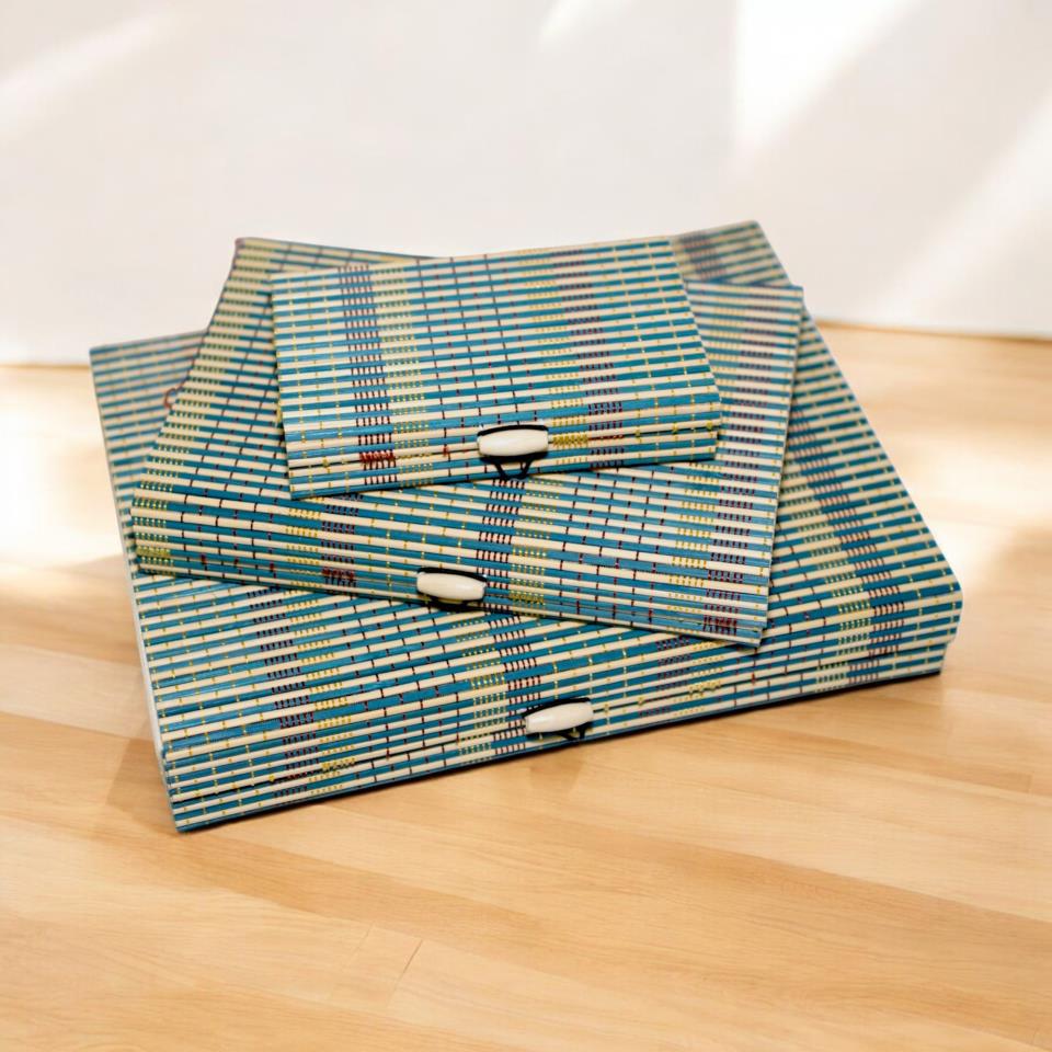 Set de 3 Cajas Bamboo + Madera - AZUL