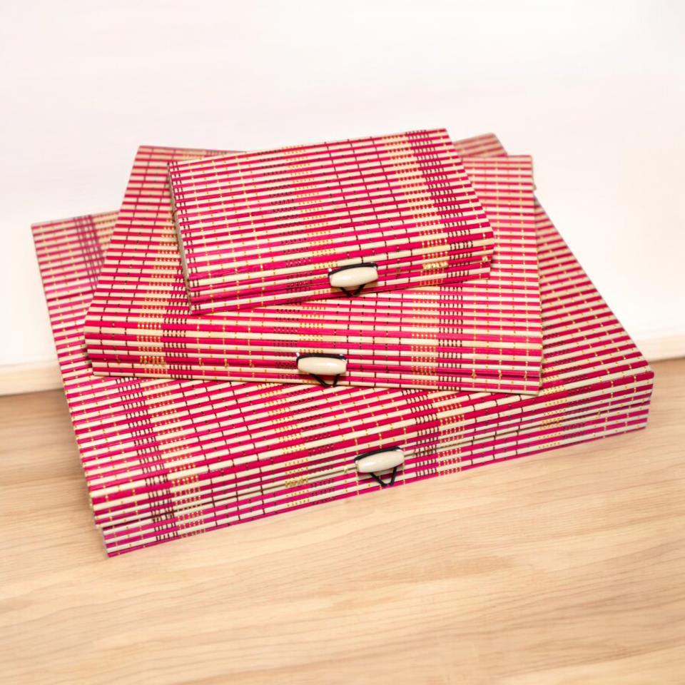 Set de 3 Cajas Bamboo + Madera - ROJO