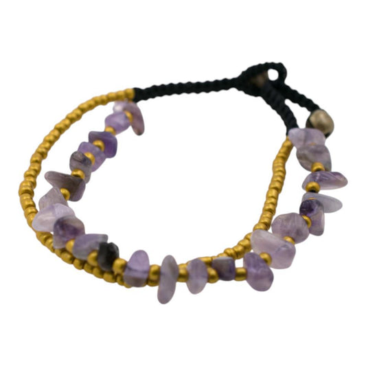 Tobillera Chip Mineral Amatista Cascabeles REF 5