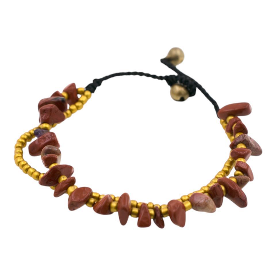 Tobillera Chip Mineral Jaspe Rojo Cascabeles REF 5
