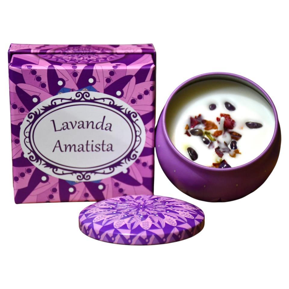 Vela Soja lata Grande aroma Lavanda con Amatista
