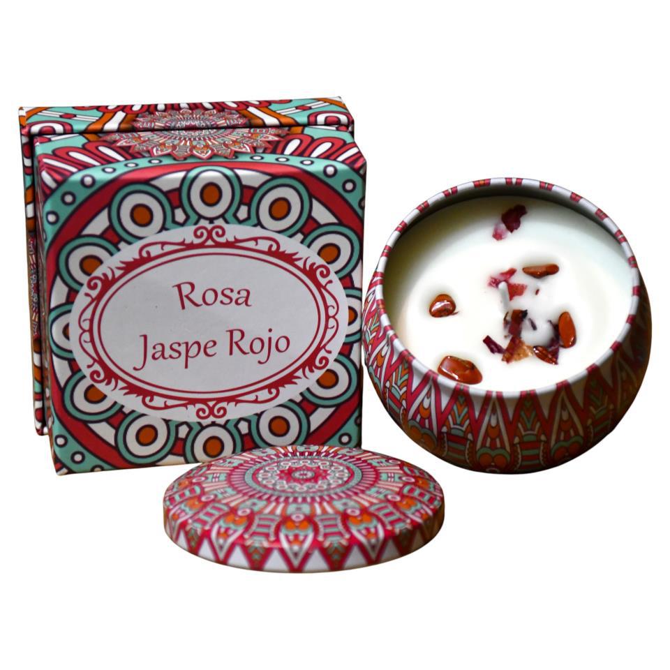 Vela Soja lata Grande aroma Rosa con Jaspe Rojo