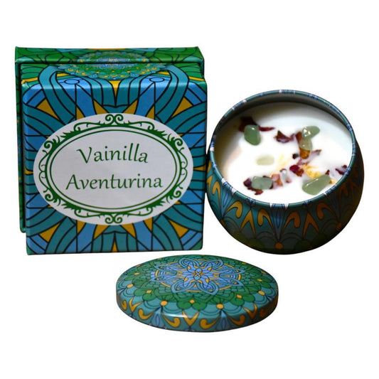 Vela Soja lata Grande aroma Vainilla con Aventurina