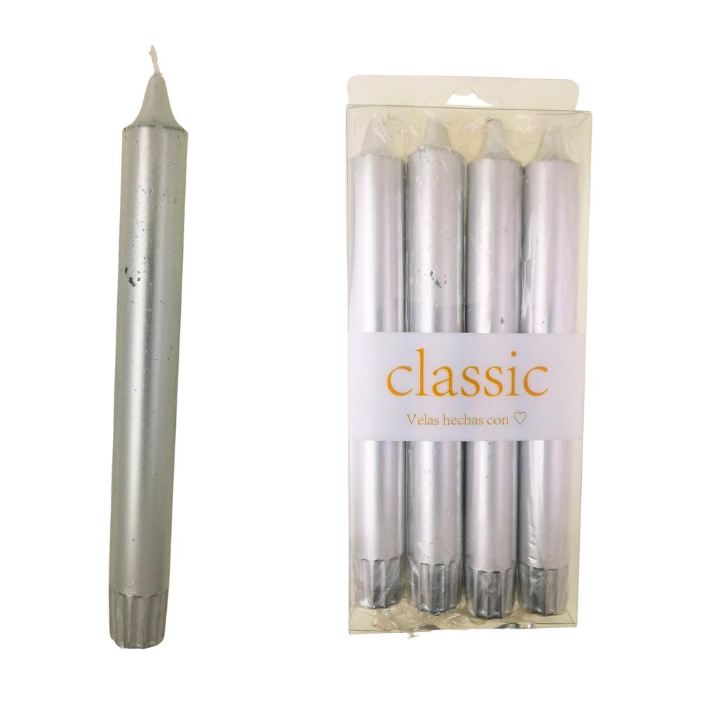 Velas bujía grande 19cm - 60g Pack4uds Plateada