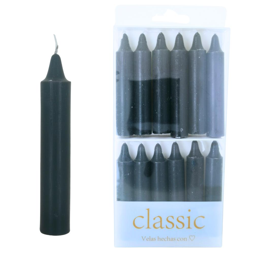 Velas bujía pequeñas 8cm - 10g Pack 12uds Negra