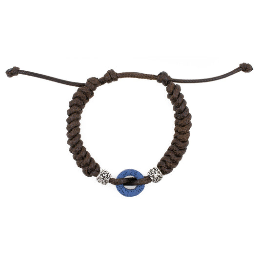 PULSERA MACRAMÉ MARRON CON DONUT DE LAVA