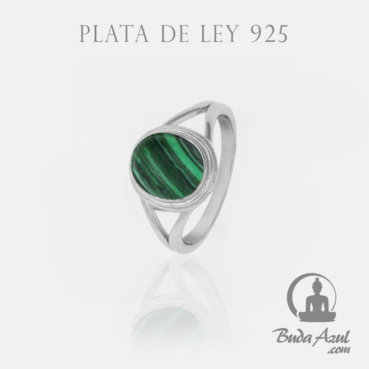 Anillo Plata de Ley 925 OVALADO MINERAL MALAQUITA REF. 890