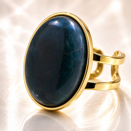 Anillo mineral Ajustable de Acero Inoxidable dorado con Apatita