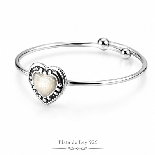 Anillo Ajustable de Plata de Ley 925 con Corazón Blanco