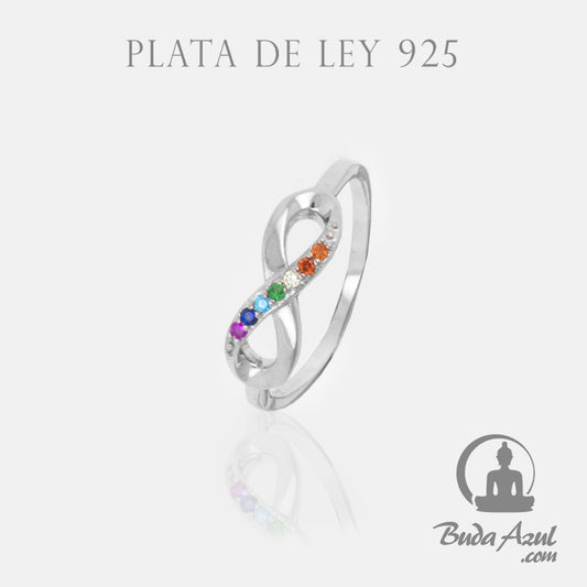 Anillo Plata de Ley 925 INFINITO CIRCONITAS COLORES REF. 490