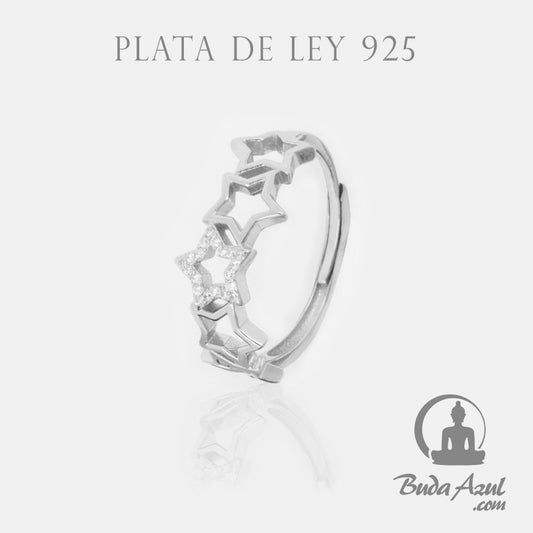 Anillo Plata de Ley 925 ESTRELLAS RELIEVE CIRCONITAS REF. 590