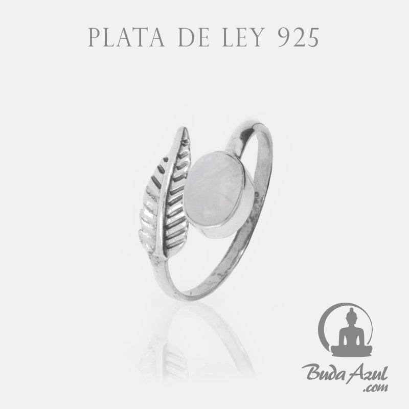 Anillo Plata de Ley 925 PLUMA PIEDRA LUNA REF. 590