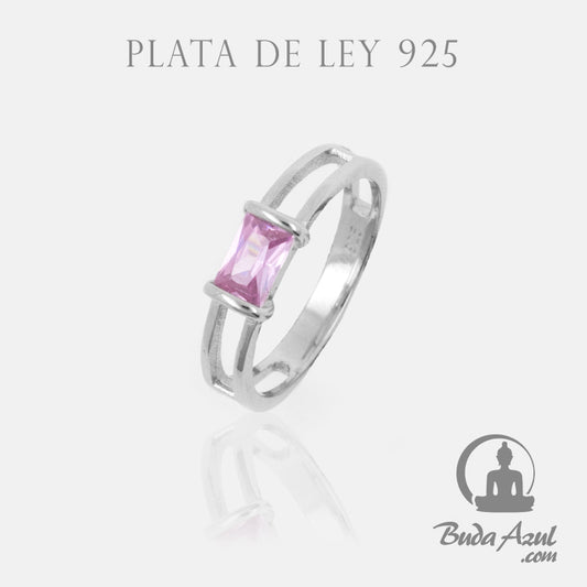 Anillo Plata de Ley 925 PIEDRA ROSA RECTANGULAR REF. 590