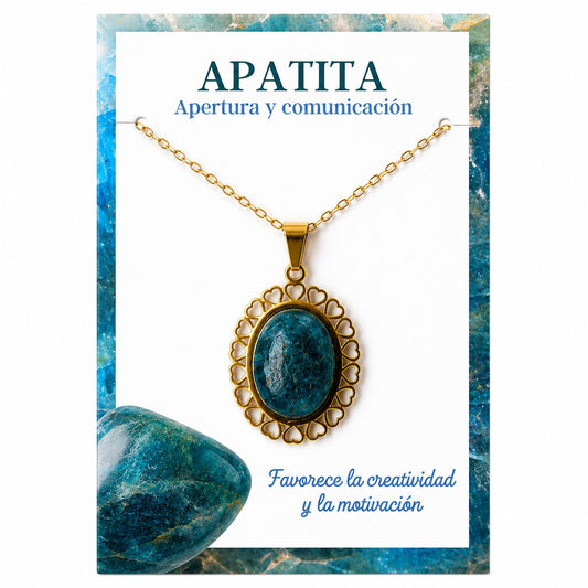 Collar de Apatita con Colgante de Corazones de Acero Inoxidable Dorado