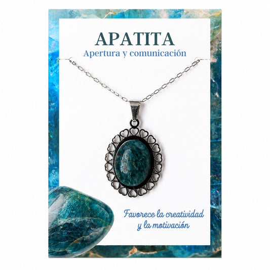 Collar de Apatita con Colgante de Corazones de Acero Inoxidable Plateado