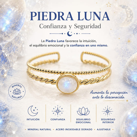 Brazalete de Piedra Luna de Acero Inoxidable Dorado