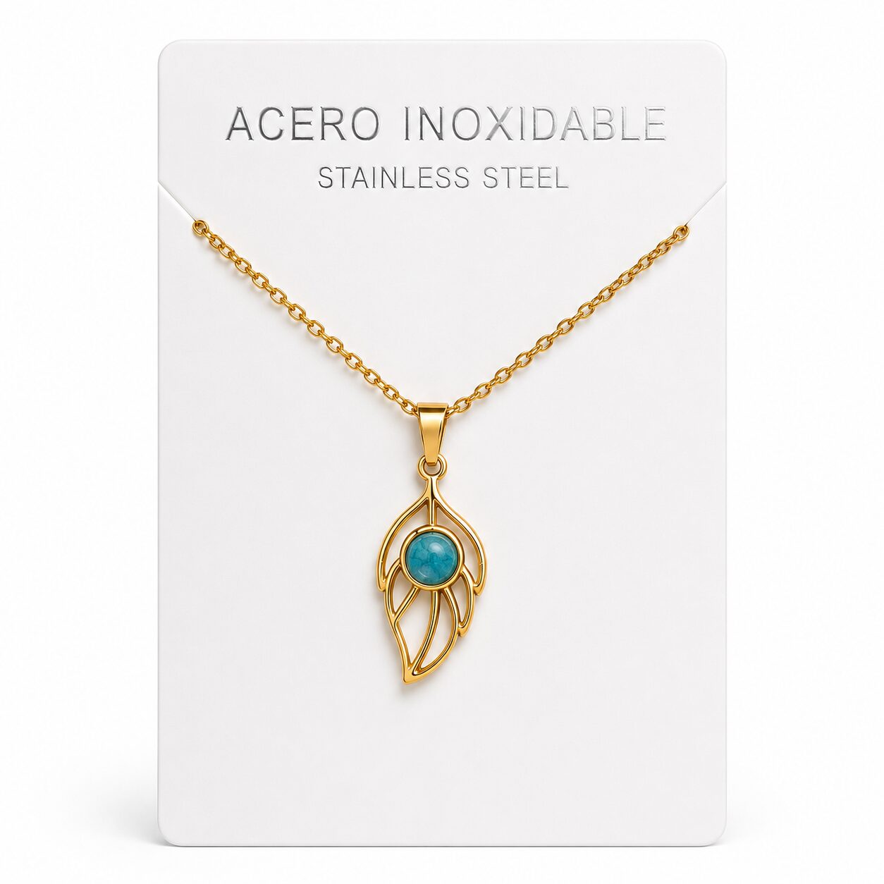 Collar Hoja de Acero Inoxidable Dorado con Apatita