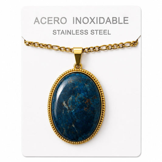 Collar Ovalado de Acero Inoxidable Dorado con Apatita