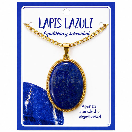 Collar Ovalado de Acero Inoxidable Dorado con Lapislázuli grande