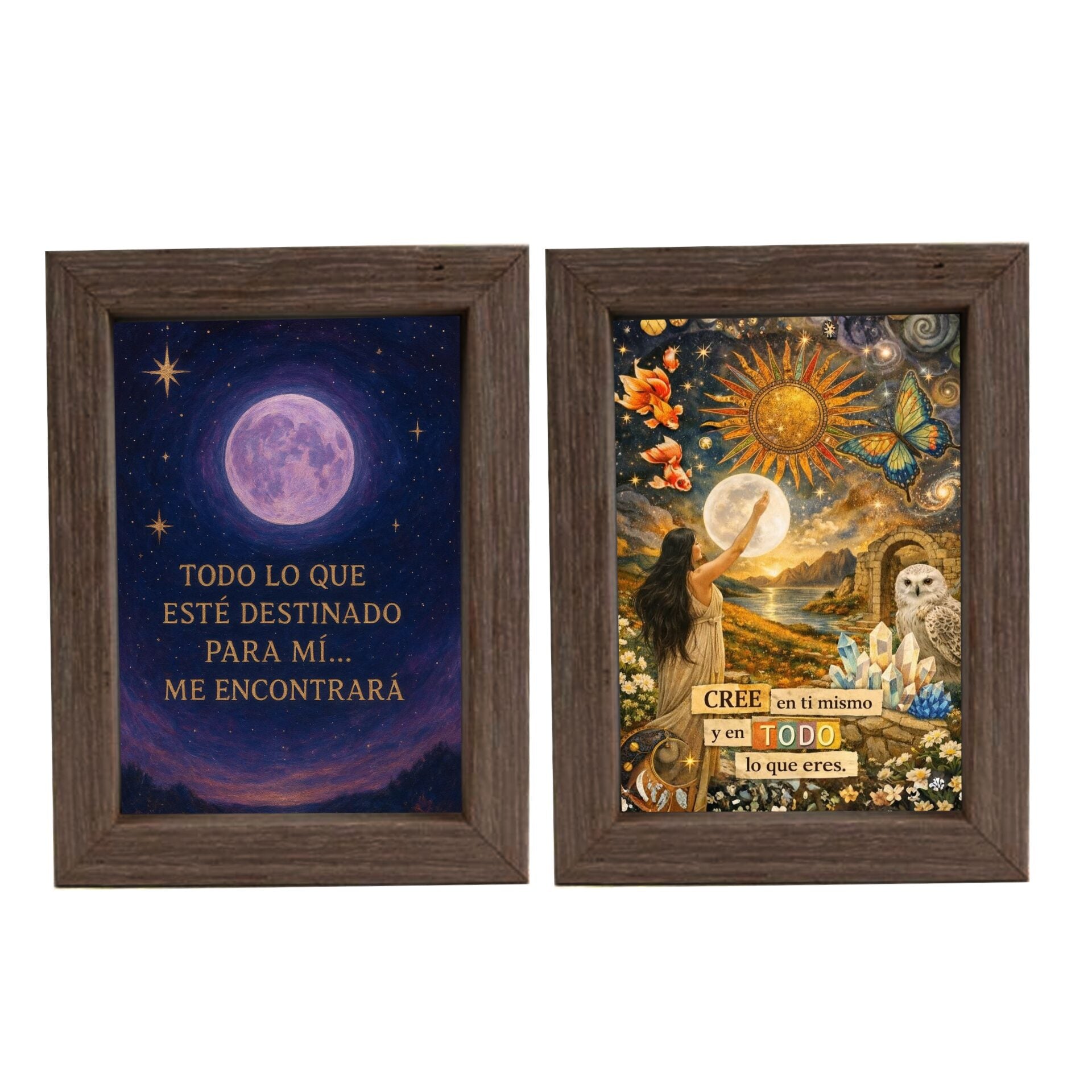 Cuadro Espiritual Doble Cara Luna y Mensaje Motivacional - Oscuro