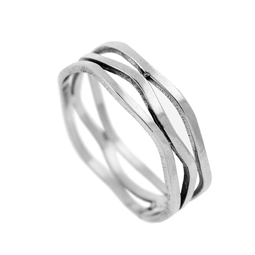 SET 12 ANILLOS DE ACERO - OLAS DE MAR DELGADO