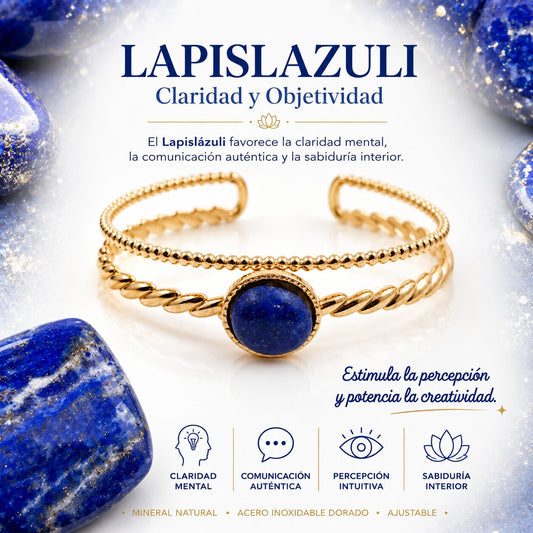 Brazalete de Lapislázuli de Acero Inoxidable Dorado
