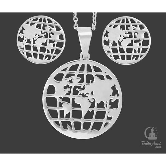 PENDIENTES COLGANTE ACERO PLANETA MUNDO