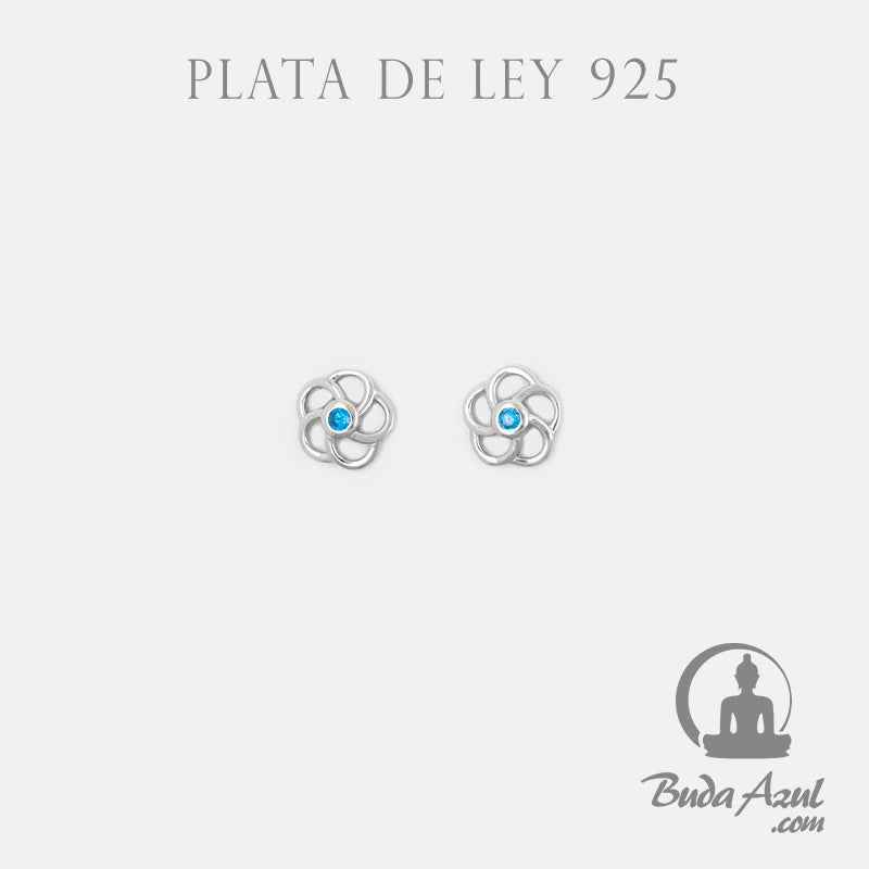 Pendientes Plata de Ley 925 FLOR ONDA CIRCONITA AZUL REF. 390
