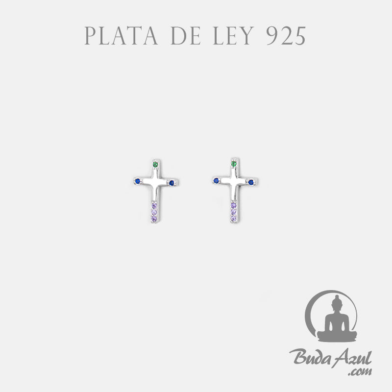 Pendientes Plata de Ley 925 CRUZ CIRCONITAS COLOR REF. 390