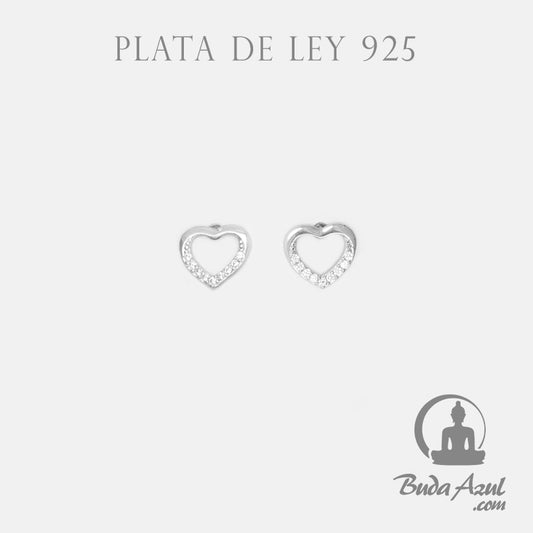 Pendientes Plata de Ley 925 CORAZON CIRCONITAS DEBAJO REF. 390