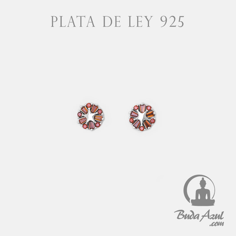 Pendientes Plata de Ley 925 RUEDA ESTRELLA CIRCONITA NARANJA REF. 490