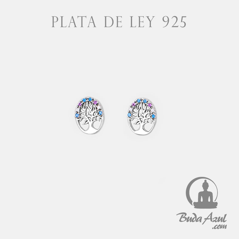 Pendientes Plata de Ley 925 ARBOL DE LA VIDA CIRCONITA COLOR REF. 490