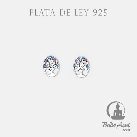 Pendientes Plata de Ley 925 ARBOL DE LA VIDA CIRCONITA COLOR REF. 490